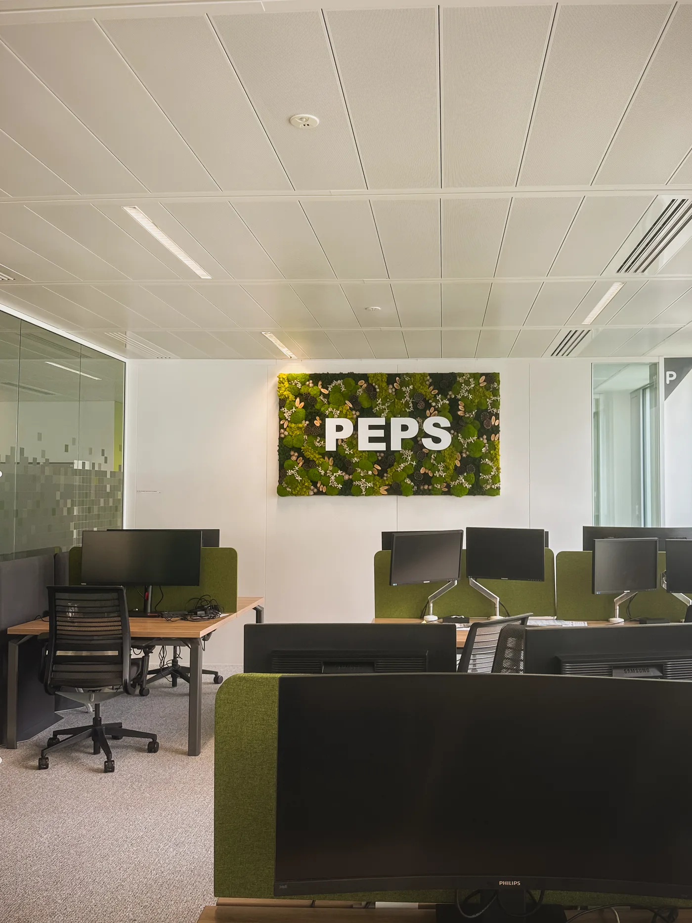 Tableau végétal stabilisé personnalisé avec logo, aménagement de bureaux SNCF à Paris